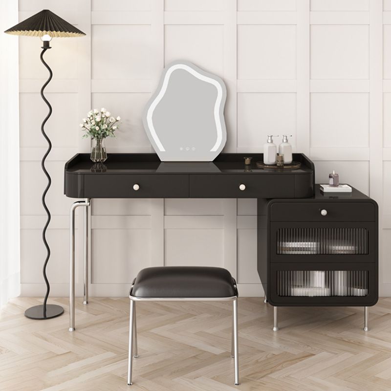 Glam Makeup Vanity Set with Glass Top, Black Vanity Dressing Table Set Clearhalo 'Bedroom Furniture' 'furn' 'furn_makeup_vanities' 'Furniture' 'Makeup Vanities' 'makeup_vanities' 1200x1200_eb8156e5-b026-4498-90ec-706dcf21a6a6