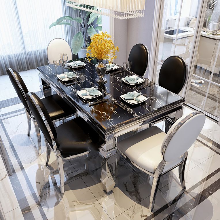 4 Legs Dining Table Victorian Style Rectangle Marble Dinette Table Clearhalo 'Dining Tables & Seating' 'Dining Tables' 'dining_table' 'furn' 'furn_dining_table' 'Furniture' 'Kitchen & Dining Furniture' 1200x1200_eb829b97-5450-4597-8d4d-77918d20b1d9