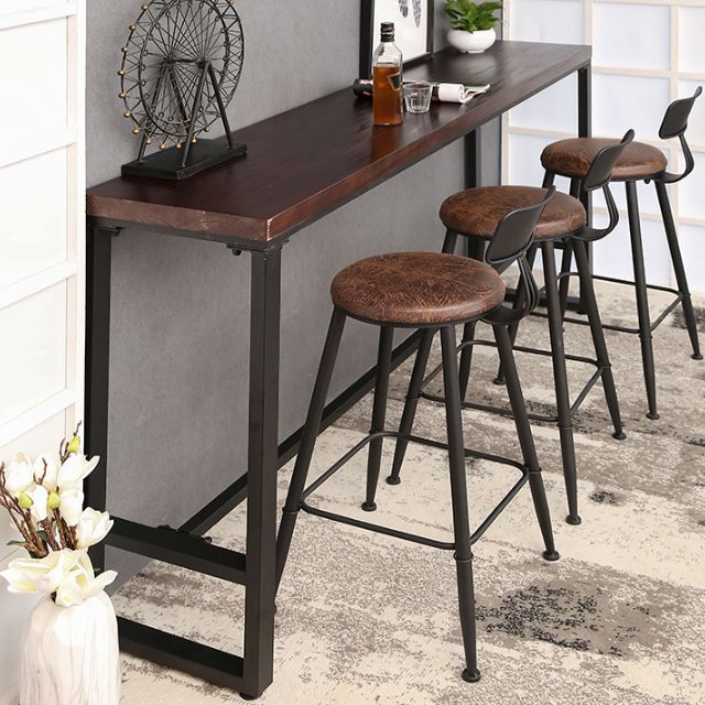 Pine Wood Bar Table Industrial Rectangle Bar Dining Table with Black Trestle Base Clearhalo 'Bar Furniture' 'Bar Tables' 'bar_tables' 'furn' 'furn_bar_tables' 'Furniture' 'furniture_bar_tables' 'Kitchen & Dining Furniture' 1200x1200_eb8429e9-b7fe-4424-81bf-5a49707d1ca6