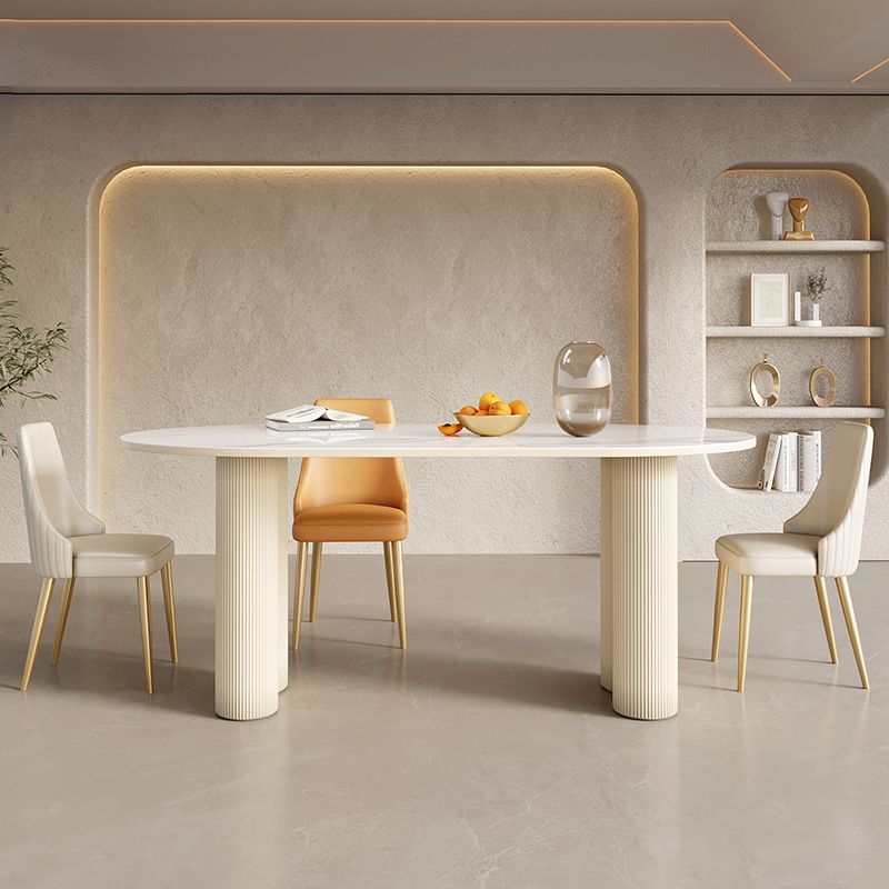 Contemporary Kitchen Dinner Table Oval Double Pedestal Dining Table Clearhalo 'Dining Tables & Seating' 'Dining Tables' 'dining_table' 'furn' 'furn_dining_table' 'Furniture' 'Kitchen & Dining Furniture' 1200x1200_eb85dd7d-b600-4704-a1e8-57bfee366f8e