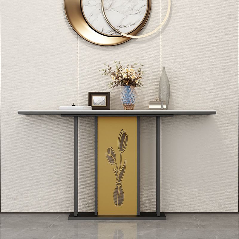 12 inch Wide Glam Accent Table Rectangle Shape Stone Console Table for Hall