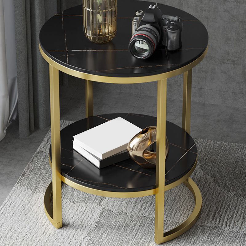 Metal Frame Side End Table Round Stone Top Side Table with Shelf Clearhalo 'Coffee & Accent Tables' 'End & Side Tables' 'end_side_tables' 'furn' 'furn_end_side_tables' 'Furniture' 'Living Room Furniture' 1200x1200_eb885610-c7ac-421b-80a6-faf8b49b3f4c