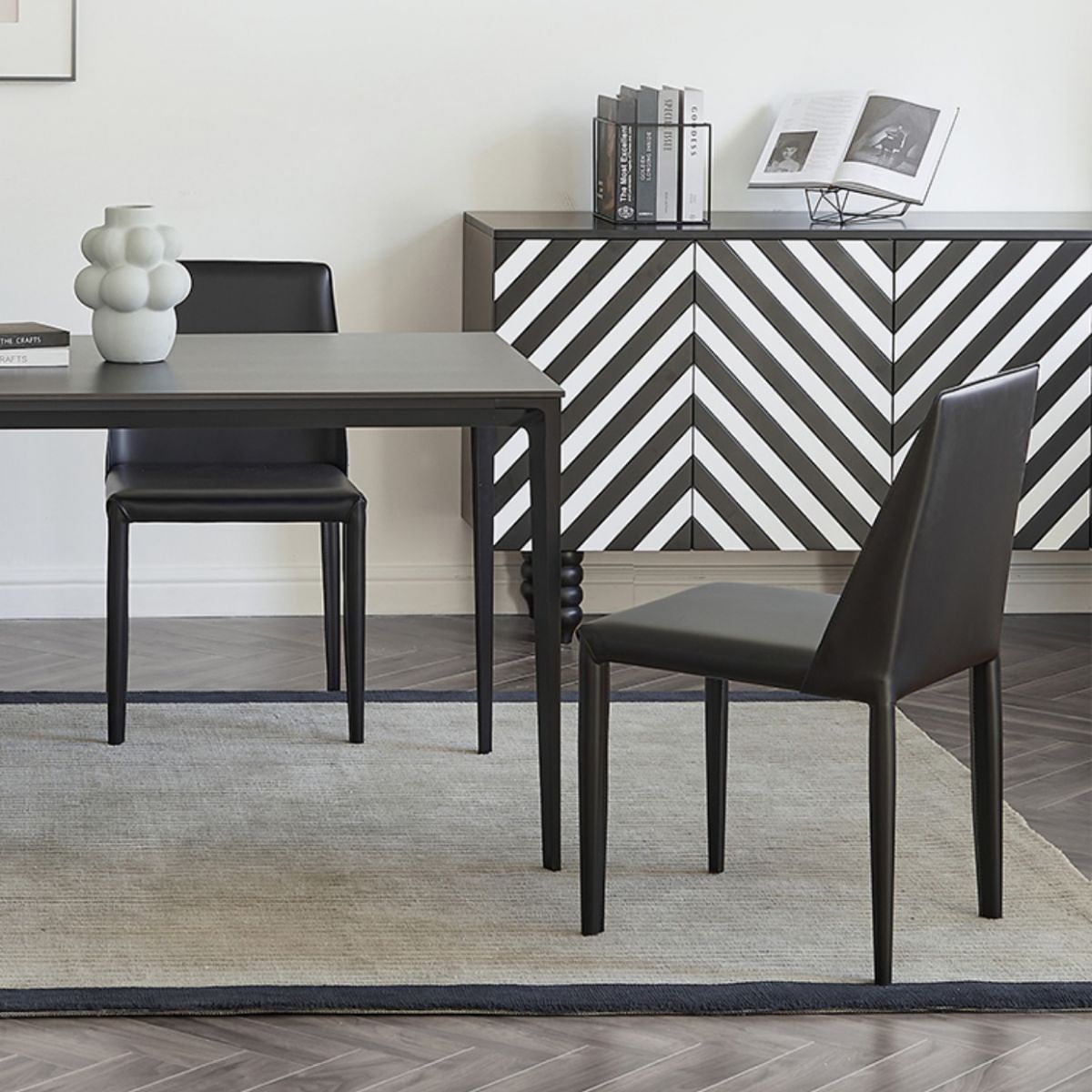 Black Dining Table Set with Solid Back Chairs 1/4/5 Pieces Metal Dinette Set