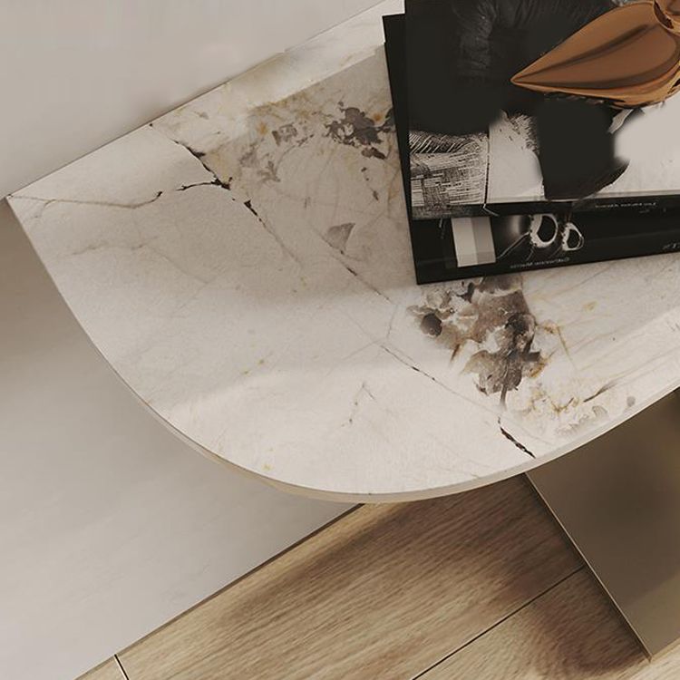 Glam Stone Accent Table Half Moon Metal Sofa Console Table for Hall