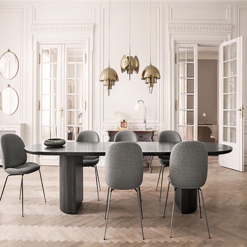 Mesa de comedor de madera maciza ovalada muebles negros modernos con doble pedestal para apartamento