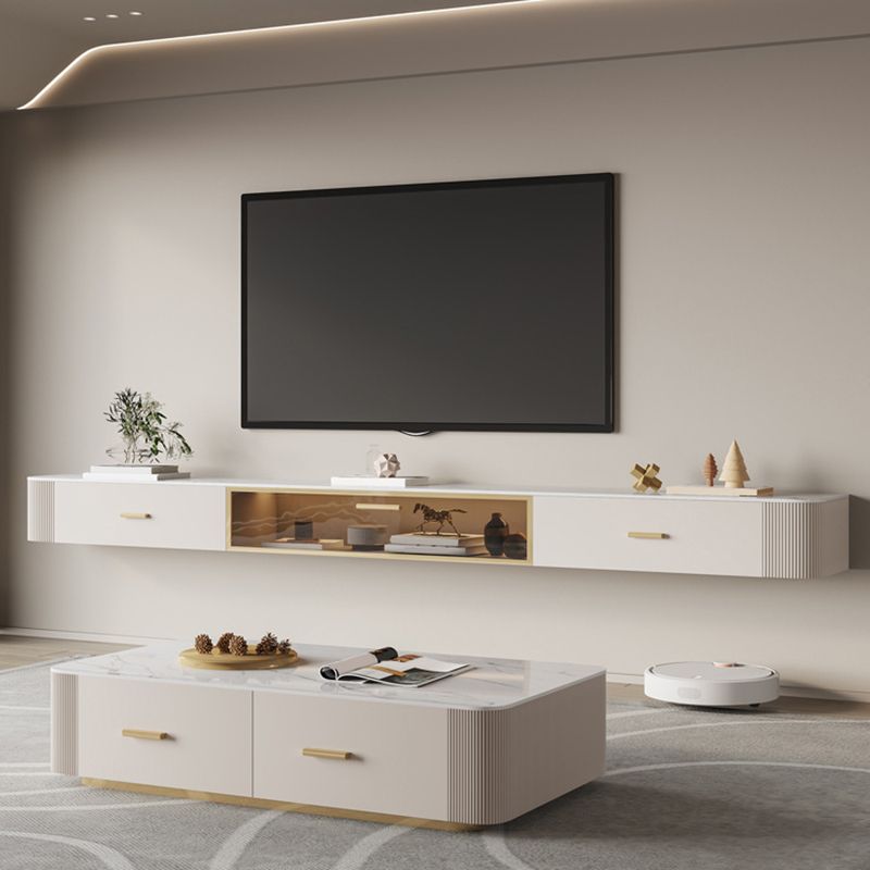 Contemporary Floating Media Console White Faux Wood Stand Console with Drawers Clearhalo 'furn' 'furn_tv_stands_entertainment_centers' 'Furniture' 'Living Room Furniture' 'TV Stands & Entertainment Centers' 'TV Stands & Media Storage Furniture' 'tv_stands_entertainment_centers' 1200x1200_eb97805b-733a-4c16-a4a1-4ad8b6cbcb23