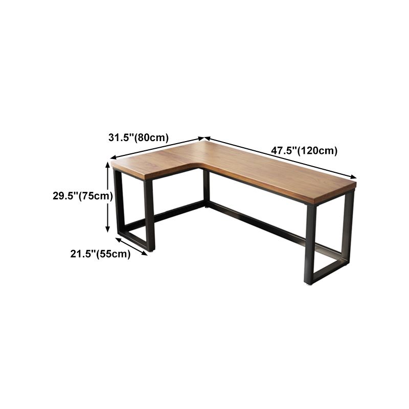 Solid Wood Writing Desk Brown L-Shape Desk with Black Steel Table Leg Clearhalo 'furn' 'furn_office_desk' 'Furniture' 'furniture_office_desk' 'Office Desks' 'Office Furniture' 'office_desk' 1200x1200_eb98cd4e-0b26-414a-8787-e07ea5a37919