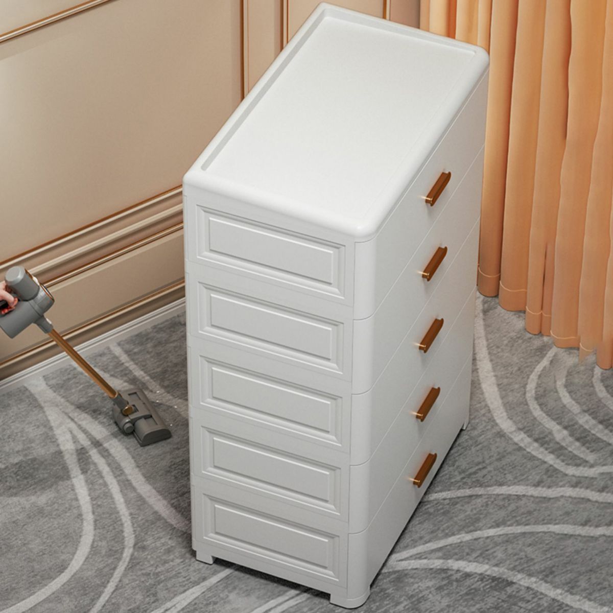 Modern Bedroom Matte Finish Cabinet Plastic Non-Hanging Armoire