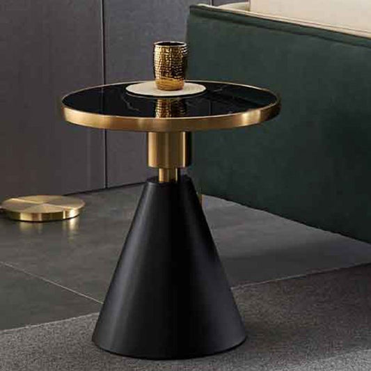 Contemporary Pedestal Round Marble/Stone Side Table - 21.65" H