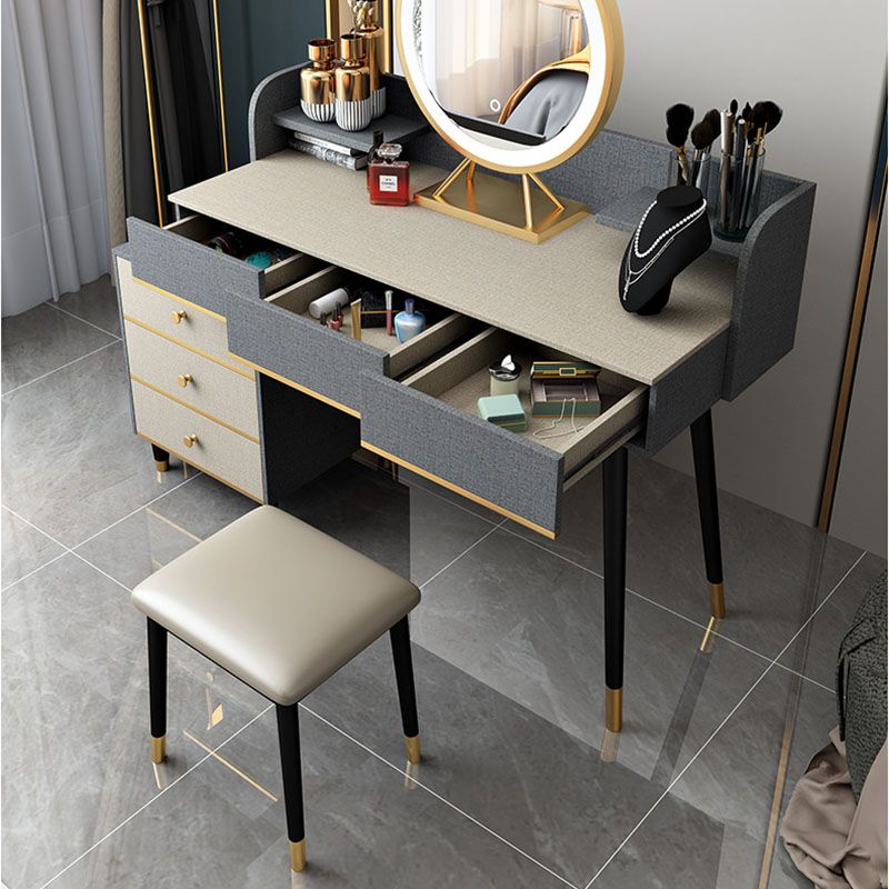 Tocador de maquillaje con madera de cajón con mesa de maquillaje y taburete glamour