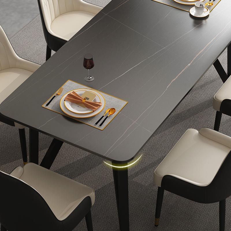 Industrial Rectangle Tripod Base Dining Table Black Frame Stone Top Dining Table Clearhalo 'Dining Tables & Seating' 'Dining Tables' 'dining_table' 'furn' 'furn_dining_table' 'Furniture' 'furniture_dining_table' 'Kitchen & Dining Furniture' 'kitchen' 'kitchen_dining_table' 1200x1200_eb9ffb2a-a32c-474e-a750-8e35a21c78b5