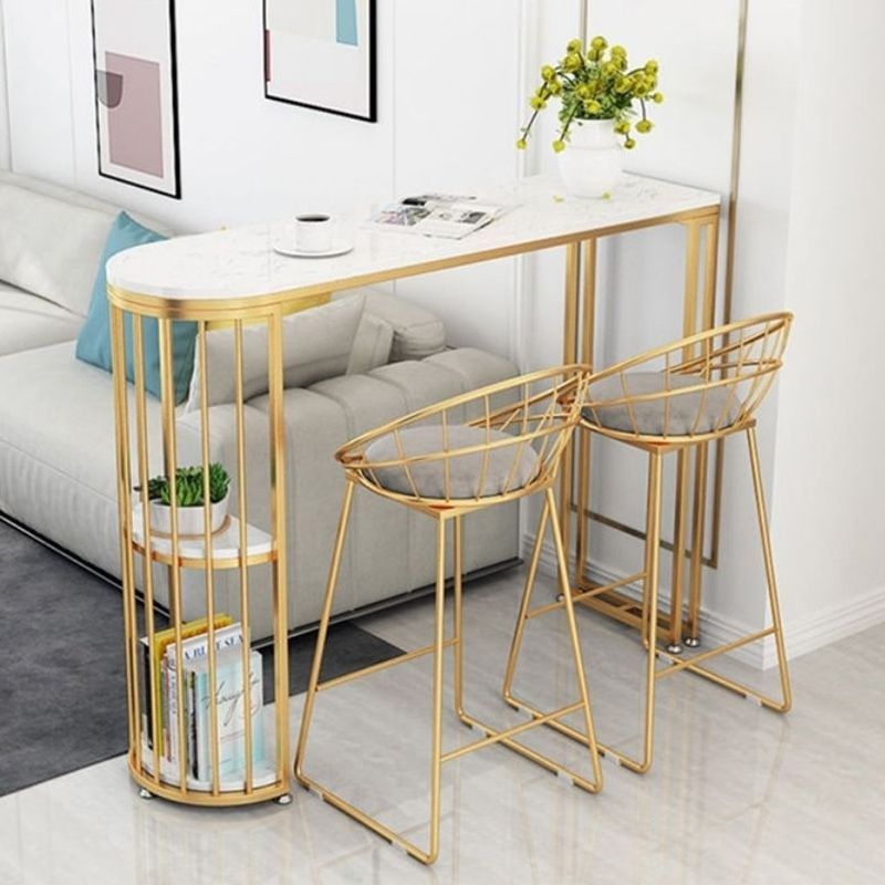 Faux Marble Bistro Bar Table Rectangle Metal Base Bar Table for Living Room Clearhalo 'Bar Furniture' 'Bar Tables' 'bar_tables' 'furn' 'furn_bar_tables' 'Furniture' 'Kitchen & Dining Furniture' 1200x1200_eba0bd2e-83a3-47dd-b1fc-86ed52974b21
