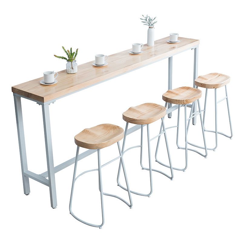 Tavolo da bar in legno massiccio di lussuoso set da barra da barra da 1/5 pezzi con sgabelli bianchi