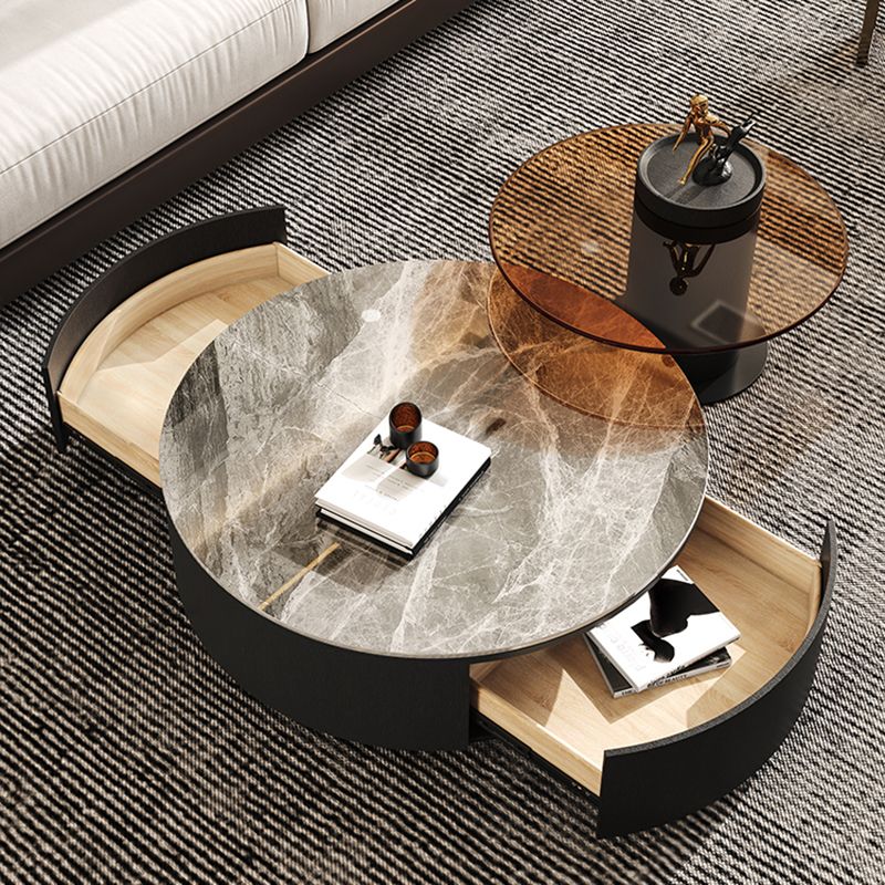 Round White Wood Coffee Table Modern Cocktail Table with Storage Clearhalo 'Coffee & Accent Tables' 'Coffee Tables' 'coffee_tables' 'furn' 'furn_coffee_tables' 'Furniture' 'Living Room Furniture' 1200x1200_eba534b3-2fb4-4066-91d0-4b8ef5a3e68d