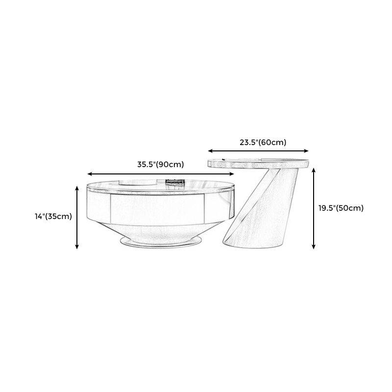 Table basse ronde sur piédestal en acier inoxydable avec dessus en ardoise gris/or