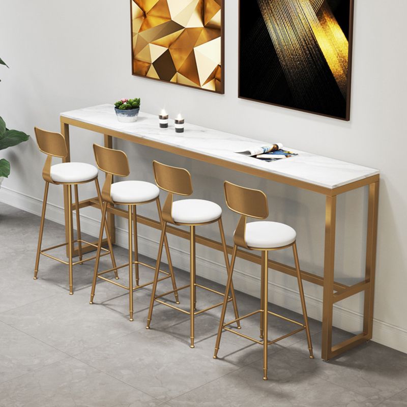 Mesa de bar moderna con altura, mesa de bistró con tapa de mármol sintético blanco y base dorada