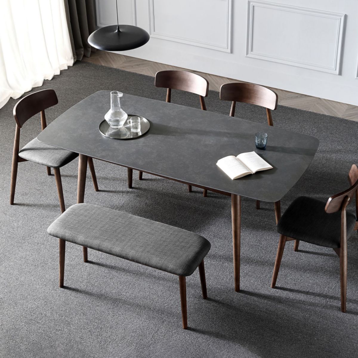 Contemporary Style Home Sintered Stone Dining Table Rectangle Shape Table with 4 Legs Base Clearhalo ' dining_table' 'Dining Tables & Seating' 'Dining Tables' 'furn' 'furn_dining_table' 'Furniture' 'furniture_dining_table' 'Kitchen & Dining Furniture' 'kitchen&dining_furn' 'kitchen' 'kitchen_dining_table' 1200x1200_eba979fe-5767-4570-9607-bfa54f17bf3d