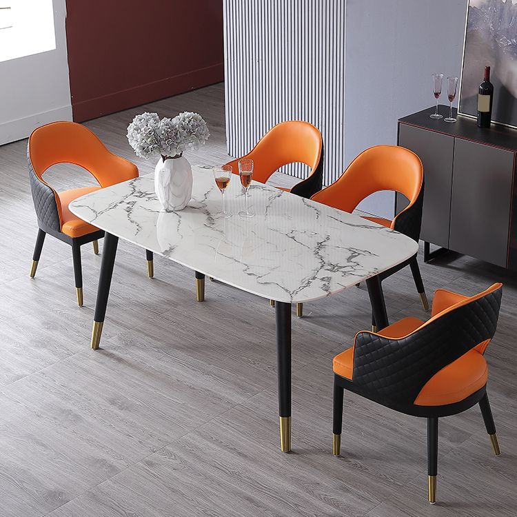 Silla de comedor de cuero para comedor de espalda abierta de espalda para el hogar para el hogar