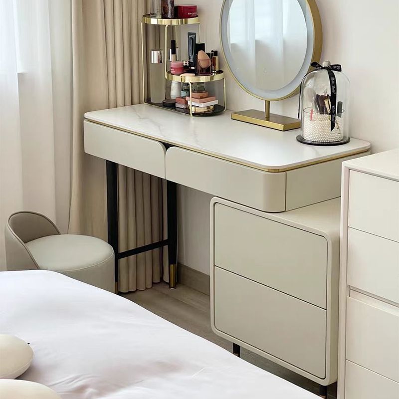 Rock Slate Off-White-Schminktisch mit 4 Schubladen Metallbasis