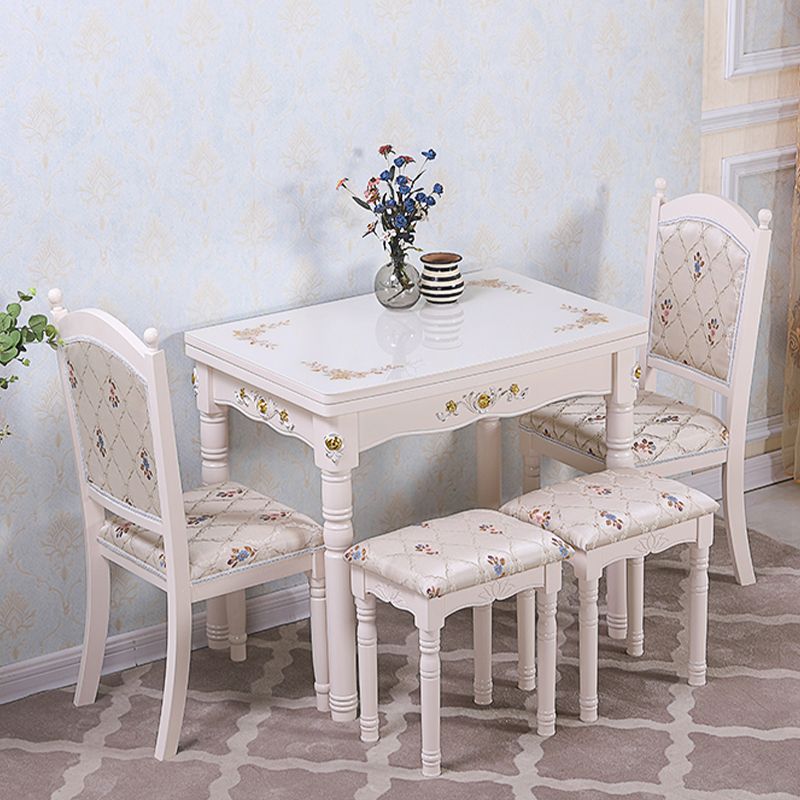 White Extendable Dining Table Solid Wood Dining Table for Dining Room