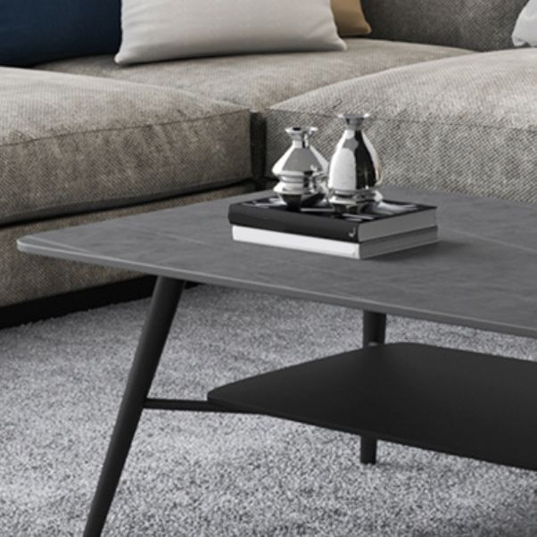 Cross Legs Rectangular Slate Coffee Cocktail Table in Gray with Shelf Clearhalo 'Coffee & Accent Tables' 'Coffee Tables' 'coffee_tables' 'furn' 'furn_coffee_tables' 'Furniture' 'Living Room Furniture' 1200x1200_ebb0569b-7049-4794-98ae-5ef2d2784c1d