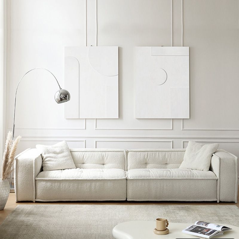 Fabric Scandinavian Sofa Tuxedo Arm Tufted Back Sofa in White