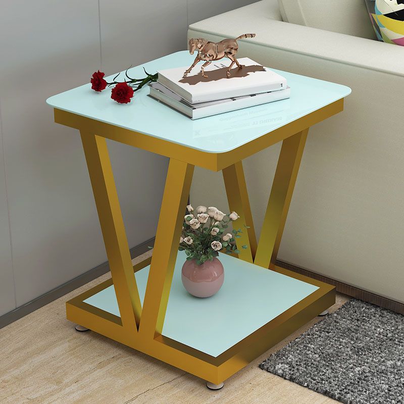 Tavolo laterale superiore in vetro quadrato 23,6 "TASK BASE TRESTOLE ALLA ACCIAIO con scaffale