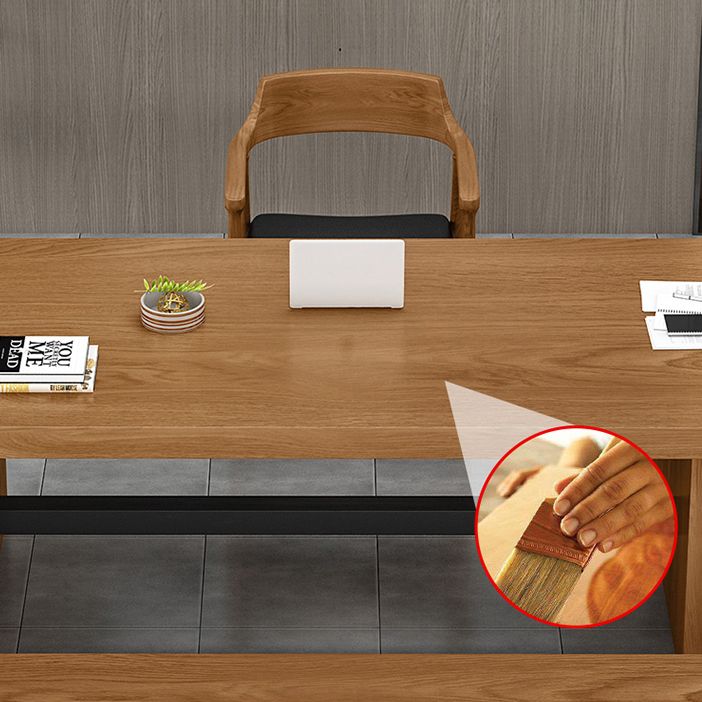 Modern Pine Wood Table in Brown for Restaurant Rectangle Table with Trestle Base Clearhalo 'Dining Tables & Seating' 'Dining Tables' 'dining_table' 'furn' 'furn_dining_table' 'Furniture' 'furniture_dining_table' 'Kitchen & Dining Furniture' 'kitchen' 'kitchen_dining_table' 1200x1200_ebb8a01e-3f76-466f-a038-5f994bb4180f