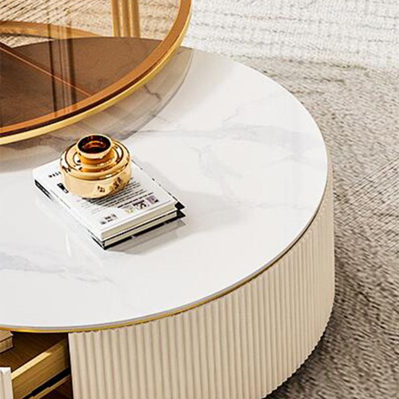 Glam Coffee Table Set Round 2-Piece Coffee Cocktail Table with Drawers Clearhalo 'Coffee & Accent Tables' 'Coffee Tables' 'coffee_tables' 'furn' 'furn_coffee_tables' 'Furniture' 'Living Room Furniture' 1200x1200_ebb99468-b10e-4e88-8922-2114b04b4d55