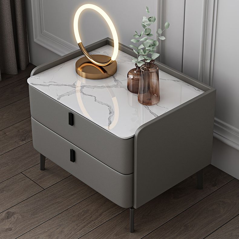 Modern Bed Nightstand Stone Accent Table Nightstand Cabinet with 2-drawer Clearhalo 'Bedroom Furniture' 'furn' 'furn_night_stand' 'Furniture' 'night_stand' 'Nightstands' 1200x1200_ebba5f63-2a73-45eb-885f-eab3cf55b90f