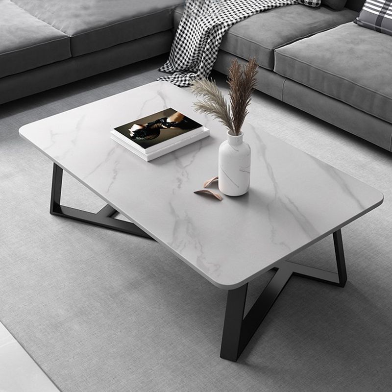Mid-Century Modern Stone Top Accent Table Rectangular Coffee Table with Metal Frame Clearhalo 'Coffee & Accent Tables' 'Coffee Tables' 'coffee_tables' 'furn' 'furn_coffee_tables' 'Furniture' 'furniture_coffee_tables' 'Living Room Furniture' 1200x1200_ebbee037-54ee-4a05-a4a8-d6c251318f21