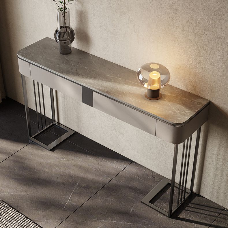 Modern Accent Table Half Moon Shape Stone Console Table for Hall , 14 inch Wide