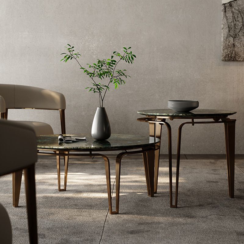 No Distressing Round Slate Contemporary 1 Coffee Table with 4 Metal Legs Clearhalo 'Coffee & Accent Tables' 'Coffee Tables' 'coffee_tables' 'furn' 'furn_coffee_tables' 'Furniture' 'Living Room Furniture' 1200x1200_ebc86dfb-5055-40e1-a551-12e7b6fdb908