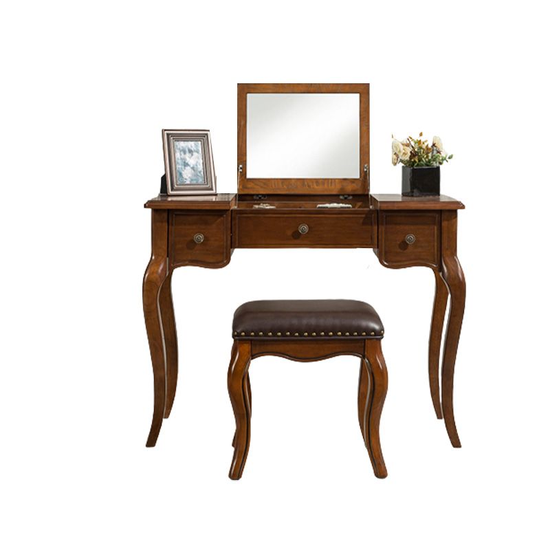 Traditional Standing Espresso Solid Wood 3 Drawer Mirror Bedroom Dressing Table Clearhalo 'Bedroom Furniture' 'furn' 'furn_makeup_vanities' 'Furniture' 'Makeup Vanities' 'makeup_vanities' 1200x1200_ebc8abb6-463c-472e-a45d-0424c780e1b2