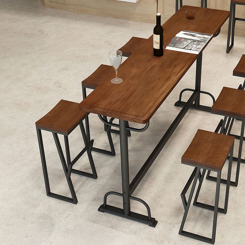 Pine Wood Bar Table Rectangle Industrial Bar Dining Table with Trestle Base in Black Clearhalo 'Bar Furniture' 'Bar Tables' 'bar_tables' 'furn' 'furn_bar_tables' 'Furniture' 'furniture_bar_tables' 'Kitchen & Dining Furniture' 1200x1200_ebcde2c7-dddb-40f2-b338-3864dcb6556b
