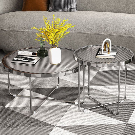 Round Cross Legs Coffee Table Stainless Steel Cocktail Table Clearhalo 'Coffee & Accent Tables' 'Coffee Tables' 'coffee_tables' 'furn' 'furn_coffee_tables' 'Furniture' 'Living Room Furniture' 1200x1200_ebd05b9c-6293-4d07-ba15-ce4cd4ac1138