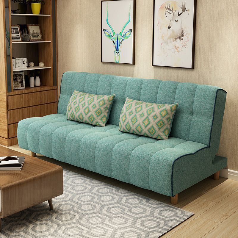 コットンブレンドとフェイクレザーコンテンポラリーアームレスカウチベッド