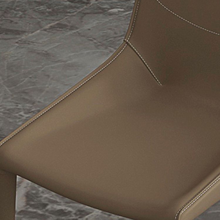 Modern Leather Dining Side Chair Solid Back Armless Side Chair