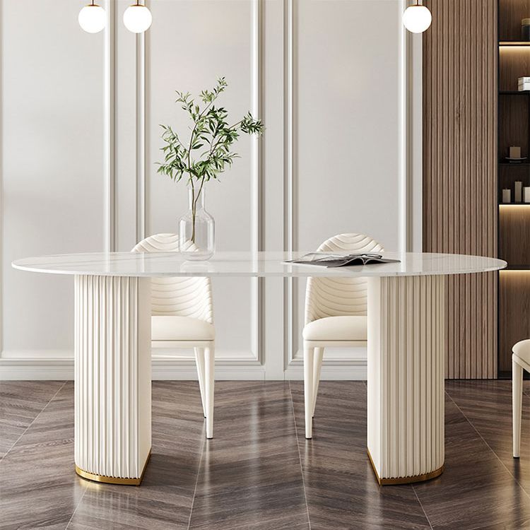 Minimalist Oval Shape White Dining Table Standard Sintered Stone Dining Table for Kitchen Clearhalo ' dining_table' 'Dining Tables & Seating' 'Dining Tables' 'furn' 'furn_dining_table' 'Furniture' 'furniture_dining_table' 'Kitchen & Dining Furniture' 'kitchen&dining_furn' 'kitchen' 'kitchen_dining_table' 1200x1200_ebd23844-112f-4e8f-a86d-9271520ae7a2