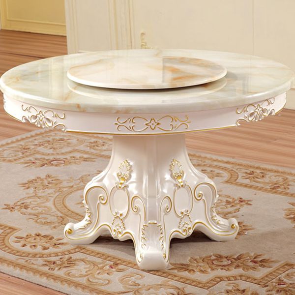 Solid Wood Victorian Round Dining Table Faux Marble Top Table with Wooden Pedestal Clearhalo 'Dining Tables & Seating' 'Dining Tables' 'dining_table' 'furn' 'furn_dining_table' 'Furniture' 'furniture_dining_table' 'Kitchen & Dining Furniture' 'kitchen' 'kitchen_dining_table' 1200x1200_ebd34ec3-201e-438f-93c9-4eaf104dbb72