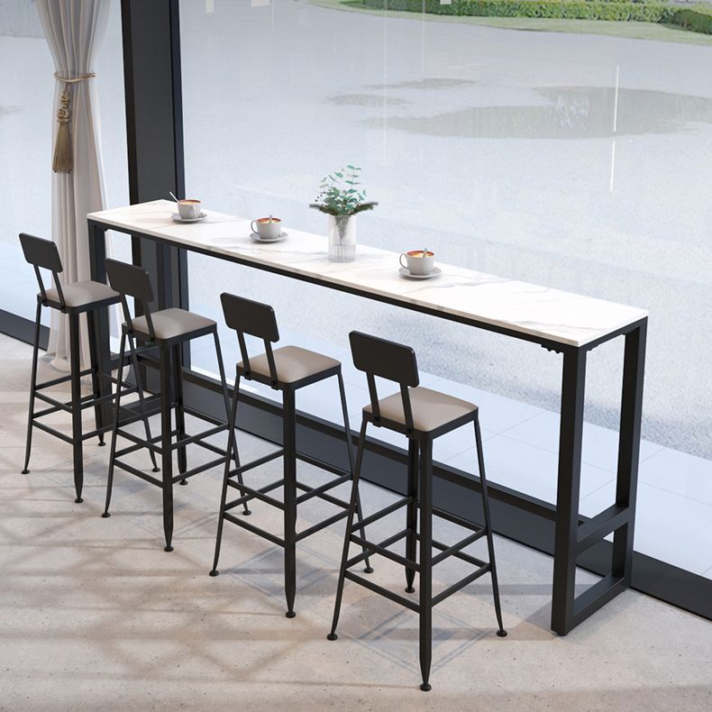 Industrial Black Iron Bar Table White Faux Marble Rectangle Top 41.3"H Bistro Table Clearhalo 'Bar Furniture' 'Bar Tables' 'bar_tables' 'furn' 'furn_bar_tables' 'Furniture' 'furniture_bar_tables' 'Kitchen & Dining Furniture' 1200x1200_ebd57c5d-b018-441d-a83e-2197547b8987