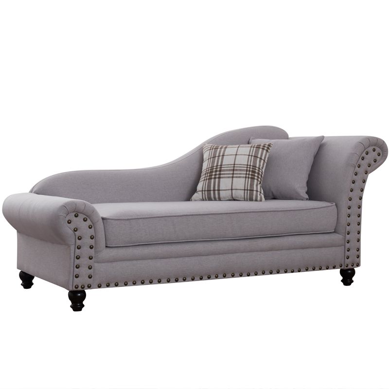 Contemporary Fabric One Armed Chaise  Rolled Arms Accent Chair with Pillows