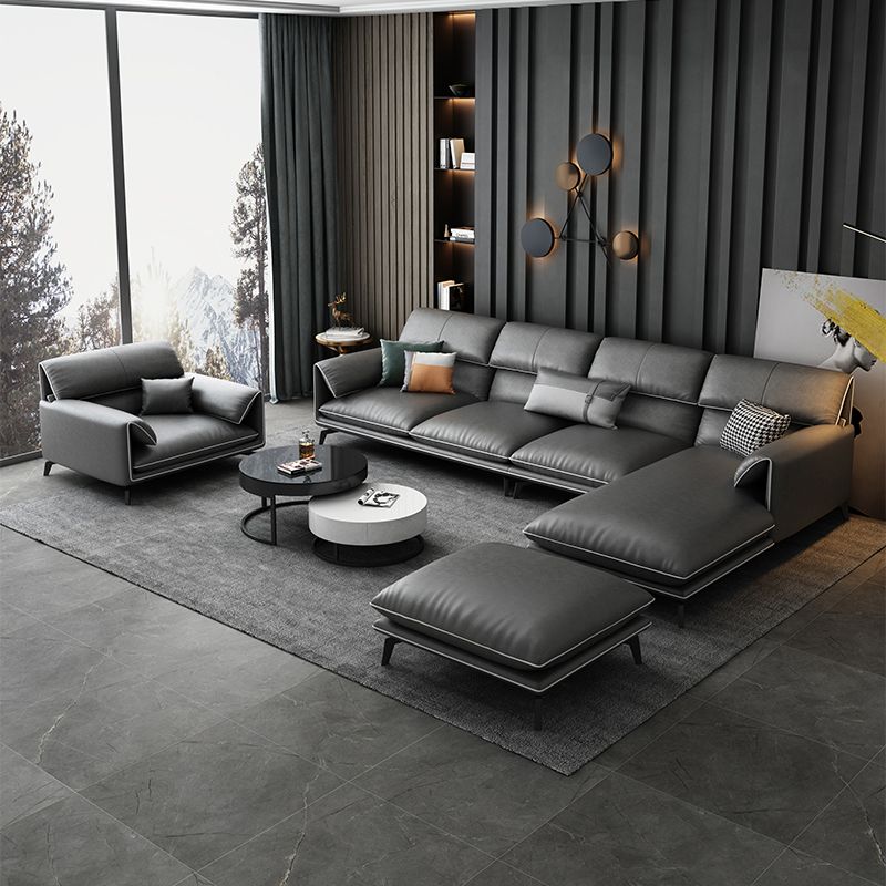35"H Contemporary Sectional Sofa Leather Grey Stationary Sectionals Clearhalo 'furn' 'furn_sectionals' 'Furniture' 'Living Room Furniture' 'Sectionals' 1200x1200_ebdfcff9-be9e-407d-acda-c791c4ad95fb