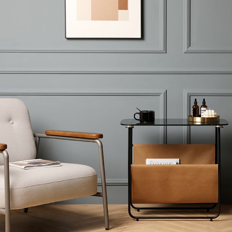 Rectangular Glass Top End Table Modern 23.22" Tall Storage Side Table Clearhalo 'Coffee & Accent Tables' 'End & Side Tables' 'end_side_tables' 'furn' 'furn_end_side_tables' 'Furniture' 'Living Room Furniture' 1200x1200_ebe1663a-2e01-4a2a-a715-550bdcc25dac