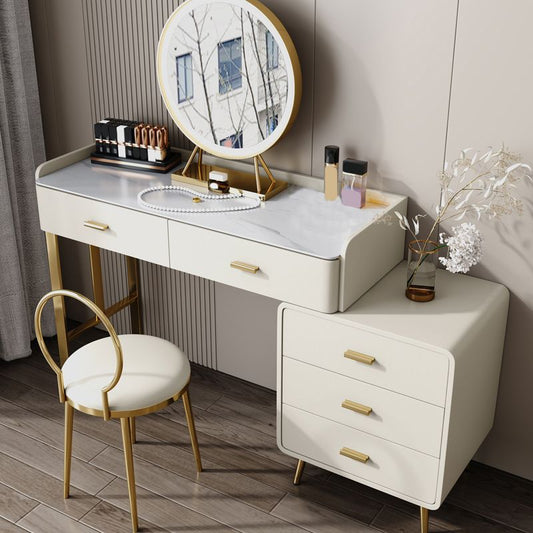 5 Schubladen Make -up Tisch Schreibtisch Eitelkeit Stein Top Dresser in Weiß