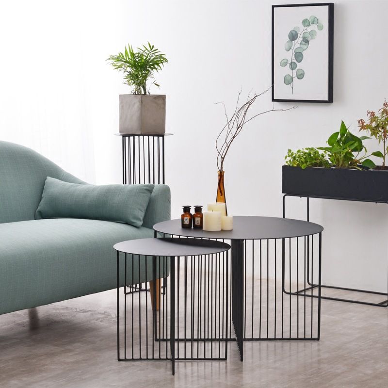 Mid-century Modern Iron Round Top Coffee Table Cross Legs Cocktail Table Clearhalo 'Coffee & Accent Tables' 'Coffee Tables' 'coffee_tables' 'furn' 'furn_coffee_tables' 'Furniture' 'Living Room Furniture' 1200x1200_ebe69c26-8526-4a82-8a88-67e7b6267e7e