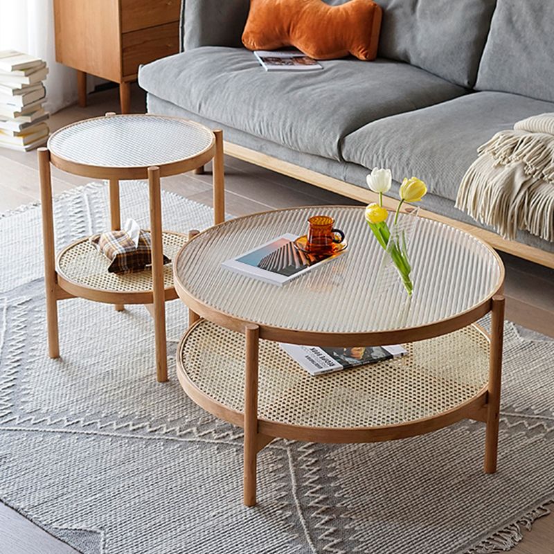 Tropical Cocktail Table Storage Round Glass Coffee Cocktail Table Clearhalo 'Coffee & Accent Tables' 'Coffee Tables' 'coffee_tables' 'furn' 'furn_coffee_tables' 'Furniture' 'Living Room Furniture' 1200x1200_ebea4561-de48-4eb1-bcc5-3b05960c4339