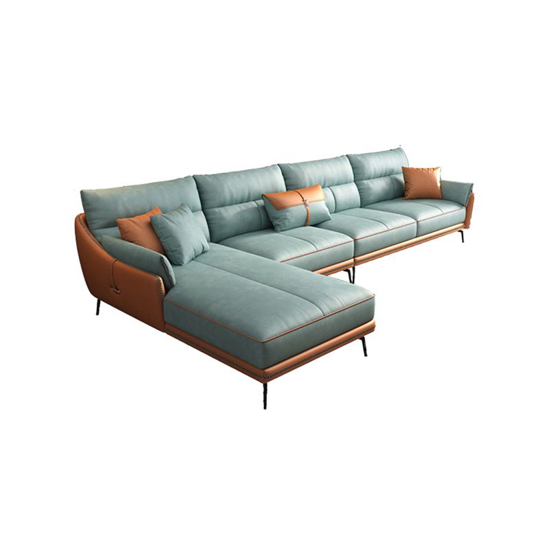 Blue and Orange Pillow Top Arm Sectional Sofa 35.43"H Slipcovered Cushion Back Sofa Clearhalo 'furn' 'furn_sectionals' 'Furniture' 'furniture_sectionals' 'Living Room Furniture' 'Sectionals' 1200x1200_ebec9b39-8b74-4ca2-97ba-14c53fef262f