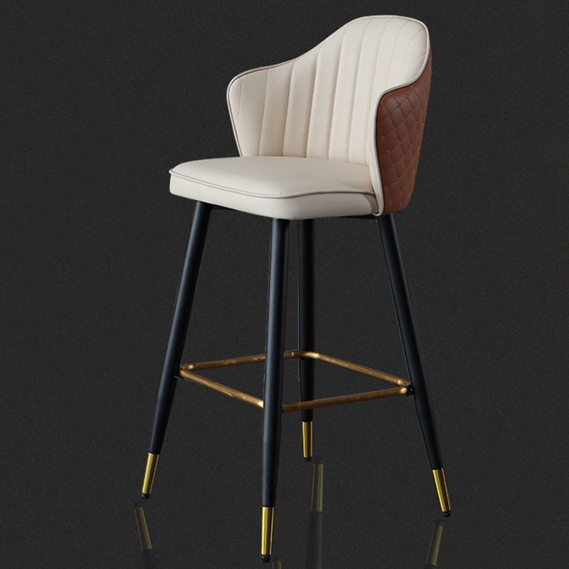 Glam Leather Bar Stool Backrest Counter Stool with Metal Legs
