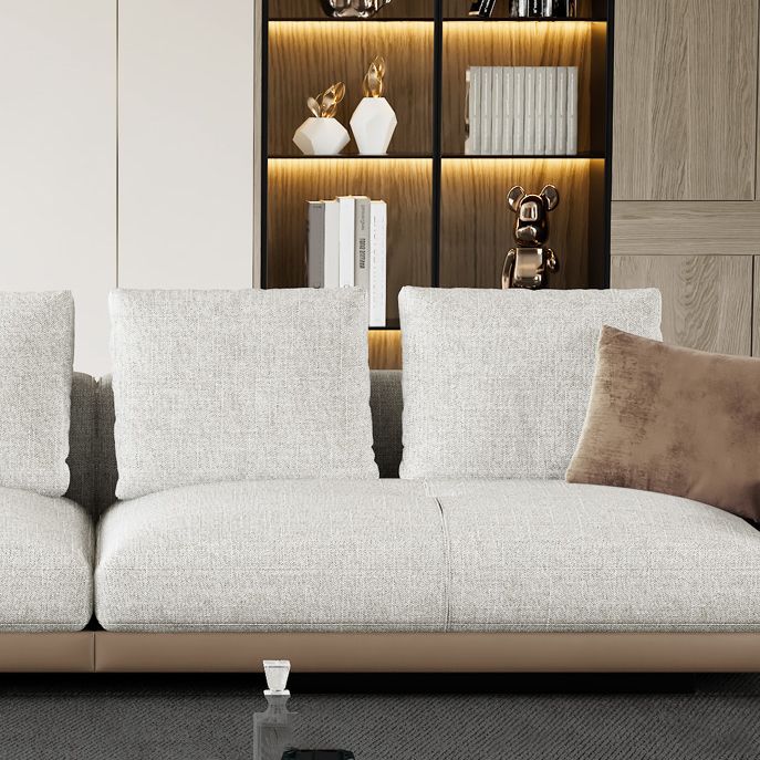 Farmhouse Sectional Sofa with Square Arms in Beige Linen Blend Clearhalo 'furn' 'furn_sectionals' 'Furniture' 'Living Room Furniture' 'Sectionals' 1200x1200_ebf3f2b8-4d49-496a-bf7e-7782b2746002